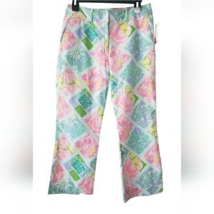 Lilly pulitzer womens Patchwork print pink blue Multicolor capri pants size 4 NW